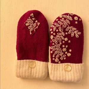 Handcrafted Red Mittens with Floral Embroidery